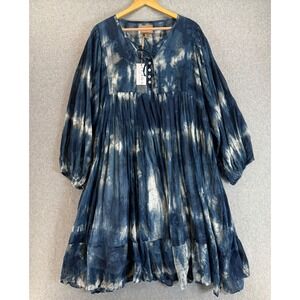 Clara The Label Dress Blue White Tie Dye‎ Long Sleeve Cotton Womens Size 3XL NWT